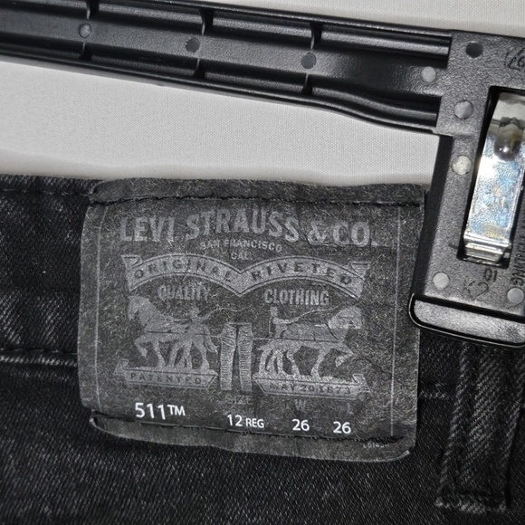 Boys Levis 511 Slim Straight Black Jeans Waist Adjusters Pockets Sz 12 Reg 26x26 - Picture 5 of 9